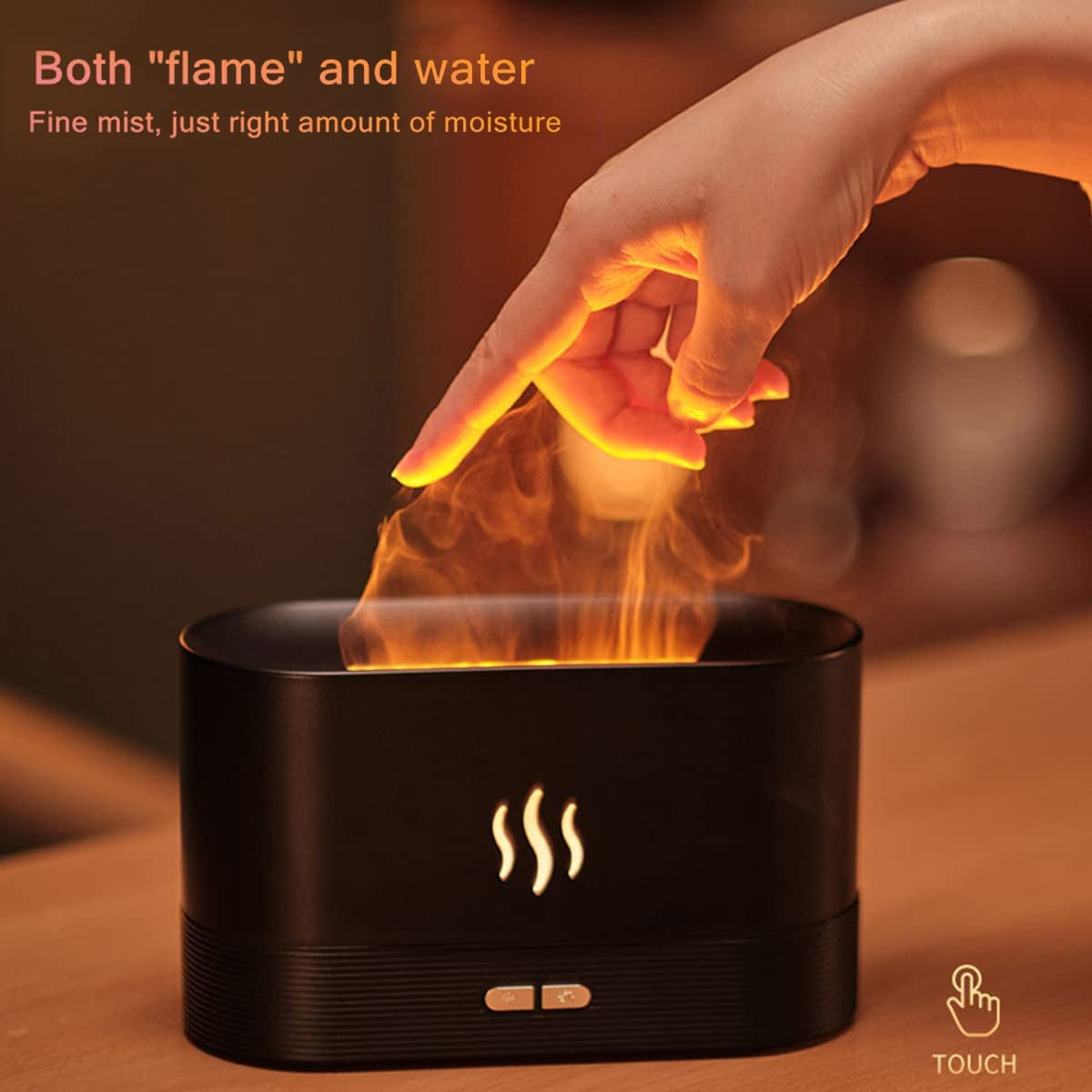 Essential Oil Diffuser with Flame，180Ml Aroma Diffuser with Flame Night Light USB Ultrasonic Mist Aromatherapy Essential Oil Diffuser，Suitable for Home Office, Bedroom, Automatic Closing (Black)