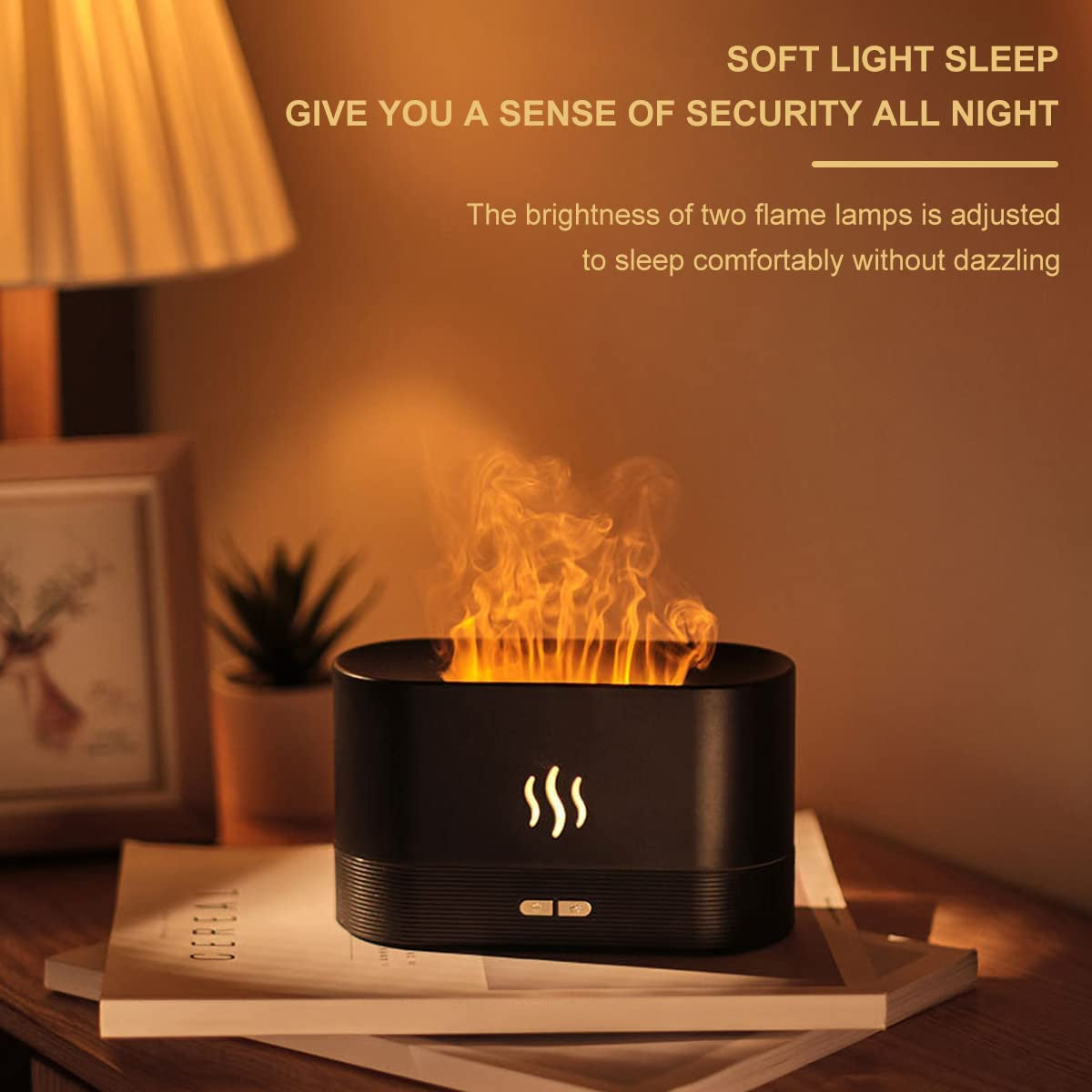 Essential Oil Diffuser with Flame，180Ml Aroma Diffuser with Flame Night Light USB Ultrasonic Mist Aromatherapy Essential Oil Diffuser，Suitable for Home Office, Bedroom, Automatic Closing (Black)